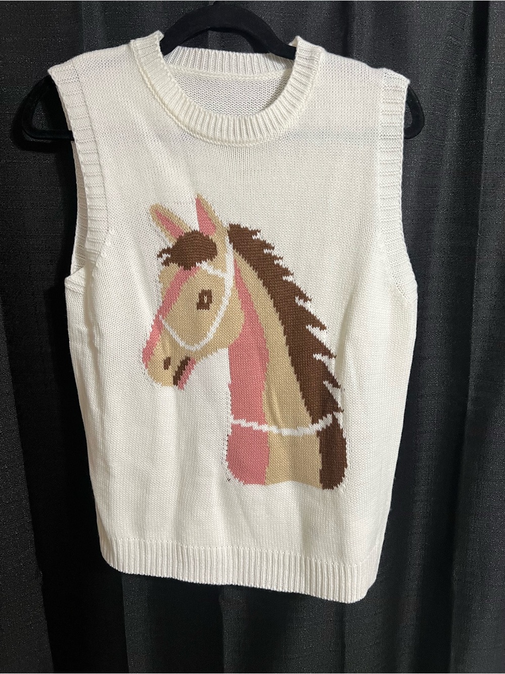 Cream Knit Horse Intarsia Sweater Vest